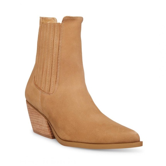 Steve Madden Genuine Leather Point Toe Western Cowboy Heeled Ankle Boot Booties - Picture 12 of 17